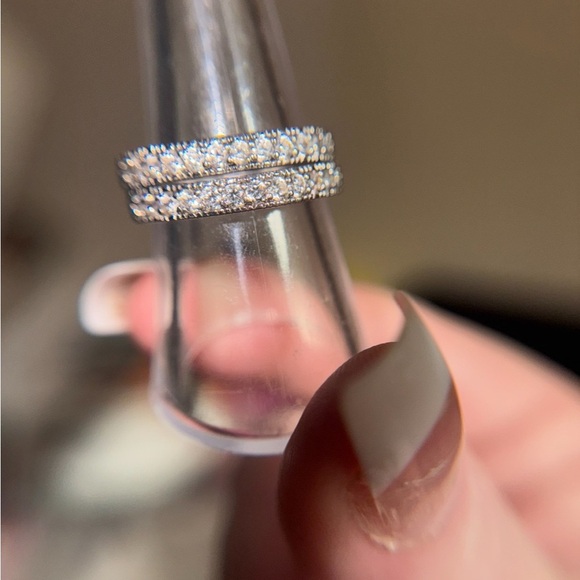 Sterling silver diamond wedding band set of 2 1/3ctw per band size 8 - Picture 1 of 8
